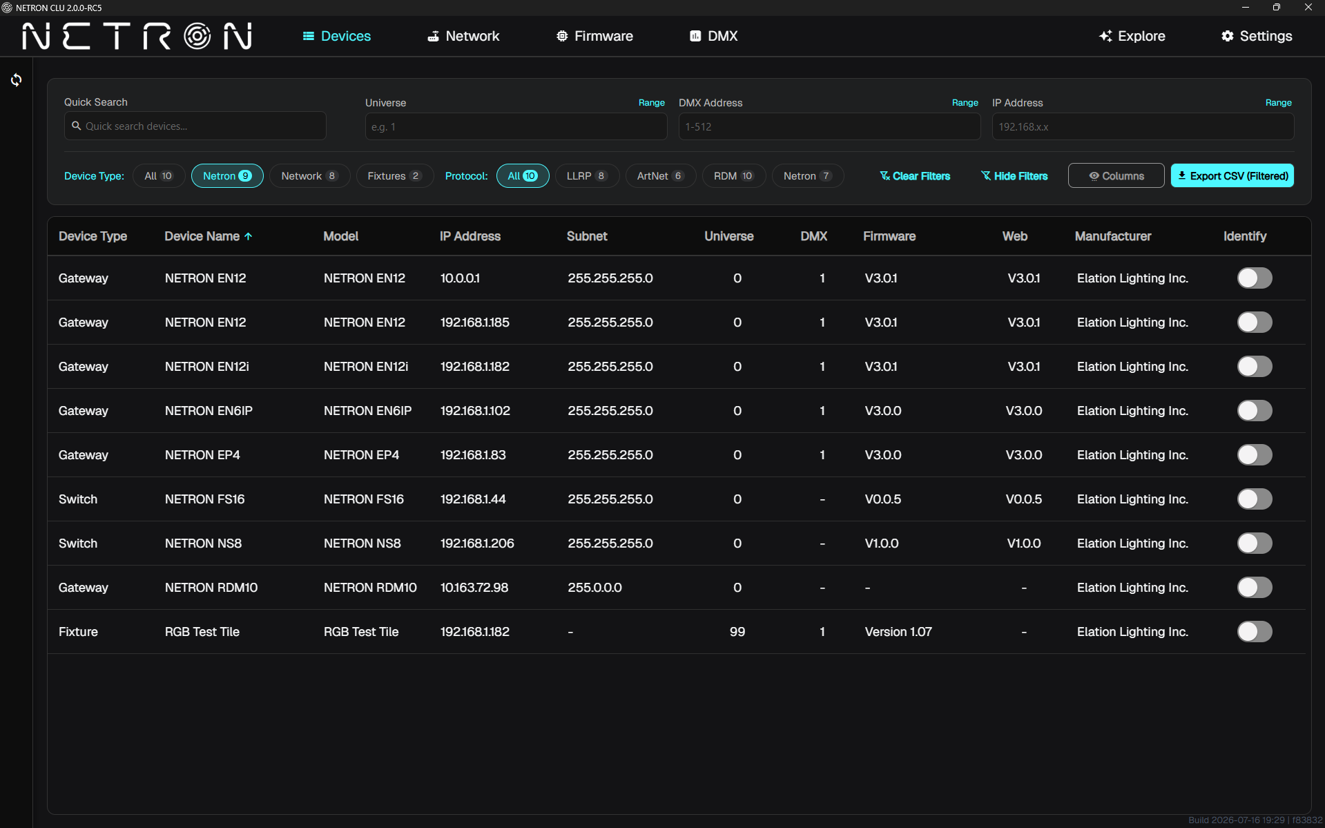 Netron CLU 2.0 device discovery view